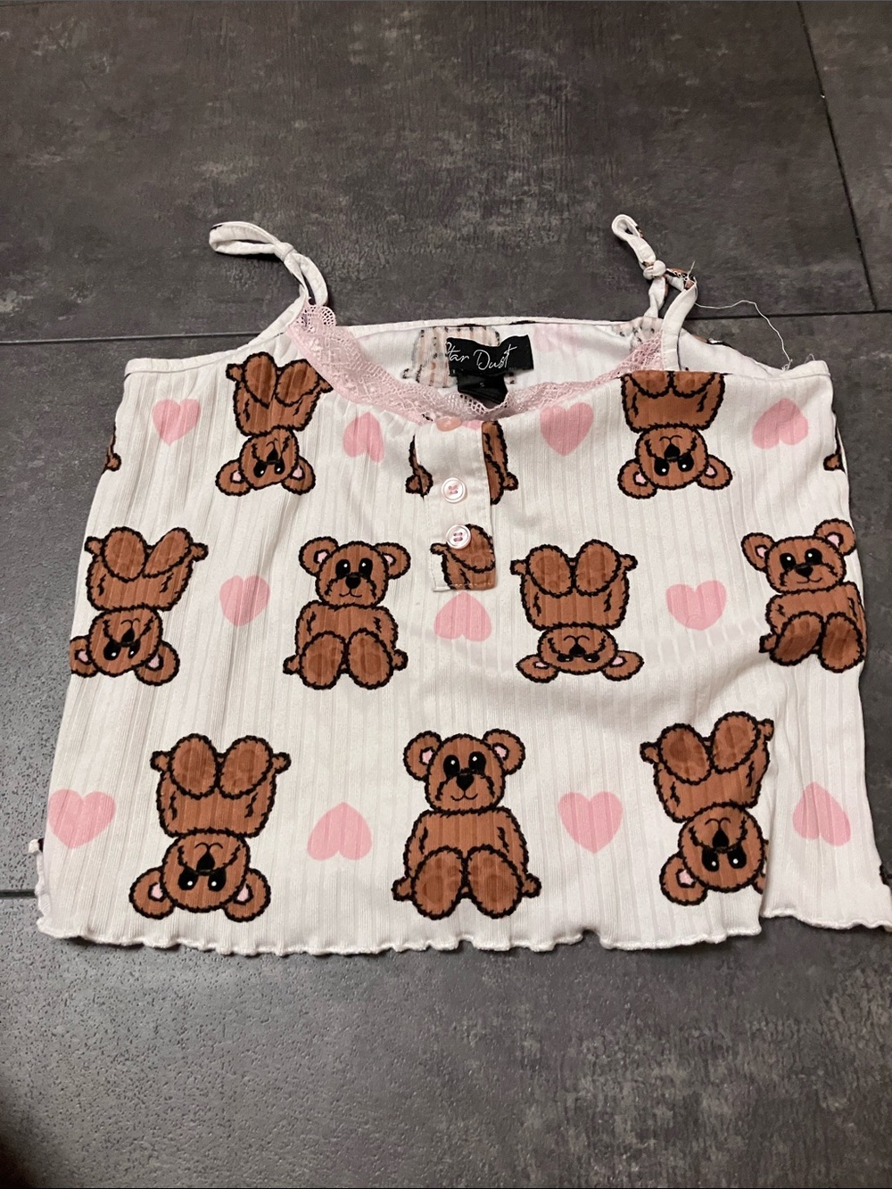 Cute Teddy Bear Print Pink Heart Tank Top
